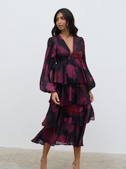 Pretty Lavish Red Ashton Ruffle Midi Dress - Image 4 of 5