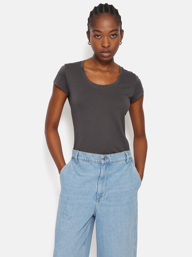 Jigsaw Dark Grey 100% Cotton Scoop Neck T-Shirt - Image 1 of 6