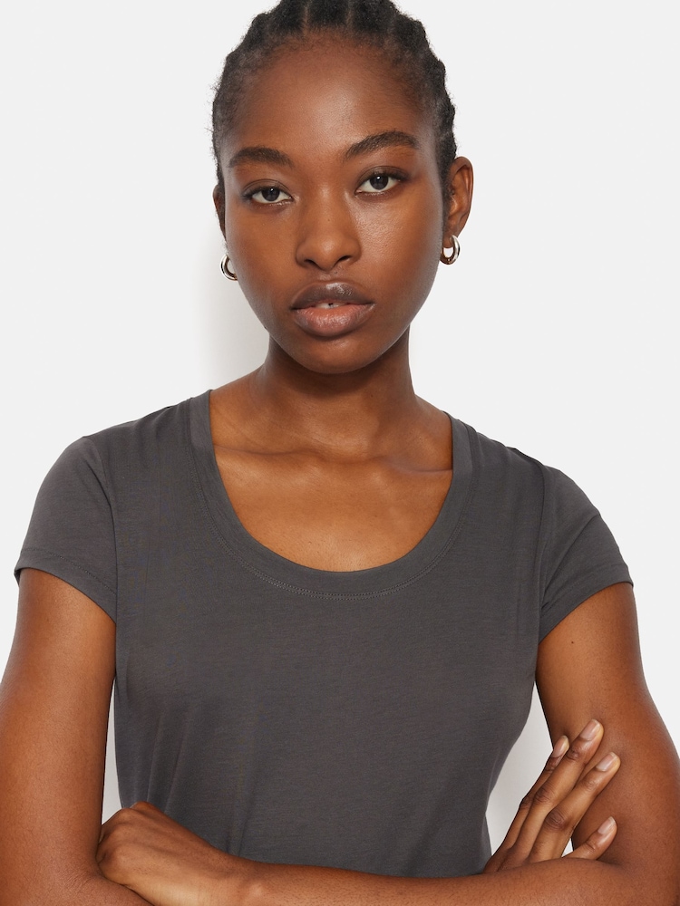 Jigsaw Dark Grey 100% Cotton Scoop Neck T-Shirt - Image 2 of 6