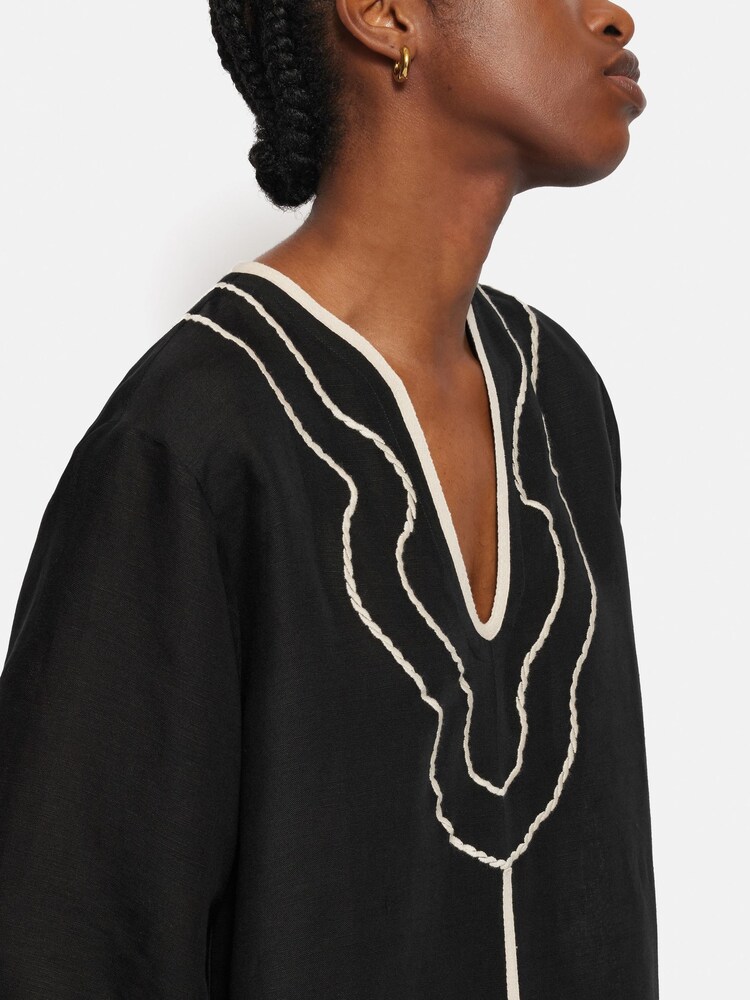Jigsaw Black Scalloped Linen Rich Embroidery Tunic - Image 2 of 5