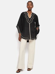 Jigsaw Black Scalloped Linen Rich Embroidery Tunic - Image 5 of 5