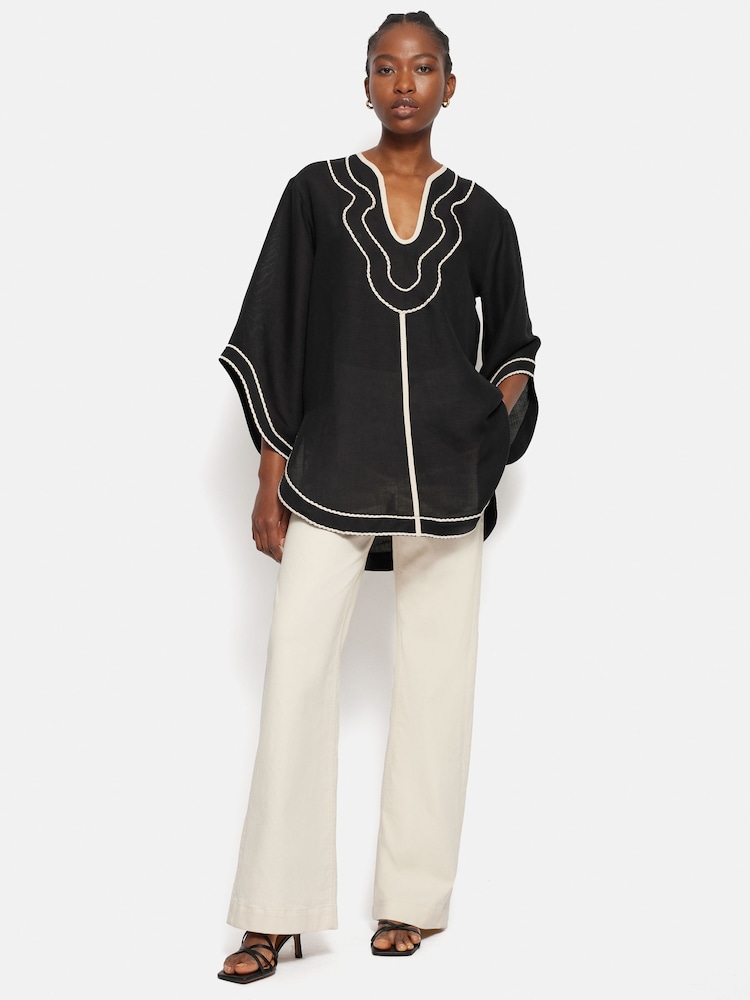Jigsaw Black Scalloped Linen Rich Embroidery Tunic - Image 5 of 5