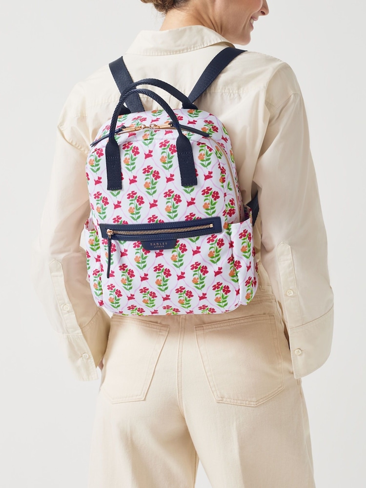 Radley London Medium Finsbury Park Carousel Floral Ziptop White Backpack - Image 5 of 5