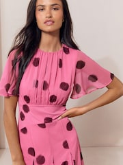Lipsy Pink Spot Short Flutter Sleeve Midi Dress - Image 4 of 5