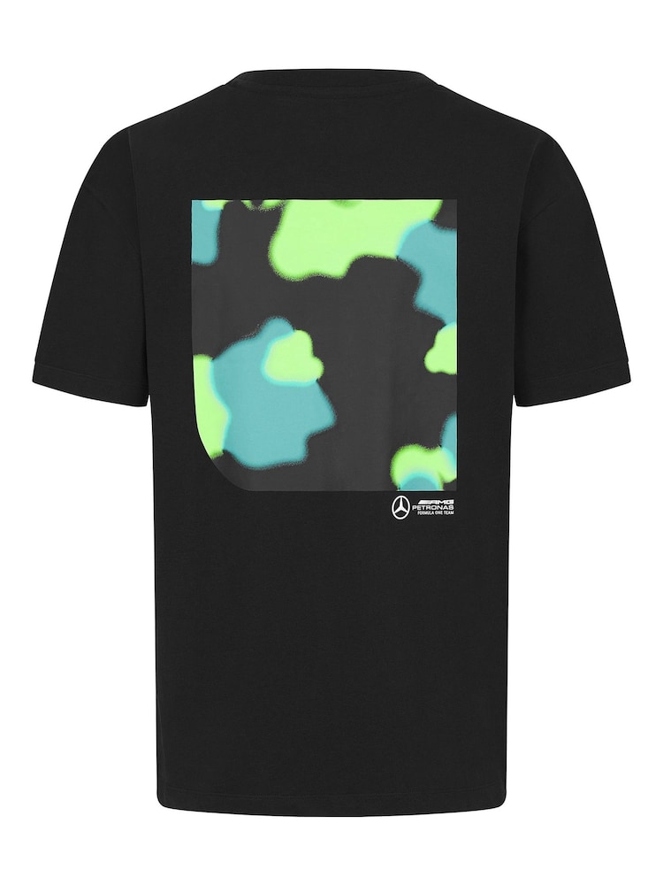 Fanatics F1 Mercedes AMG Petronas Spray Camo Graphic 100% Cotton Black T-Shirt - Image 2 of 3 Fanatics F1 Mercedes AMG Petronas Spray Camo Graphic 100% Cotton Black T-Shirt - Image 2 of 3