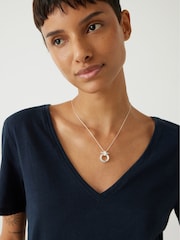 Hush Dark Blue Kali 100% Cotton Slub V-Neck T-Shirt - Image 2 of 5