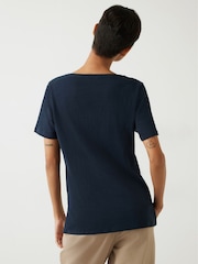 Hush Dark Blue Kali 100% Cotton Slub V-Neck T-Shirt - Image 4 of 5