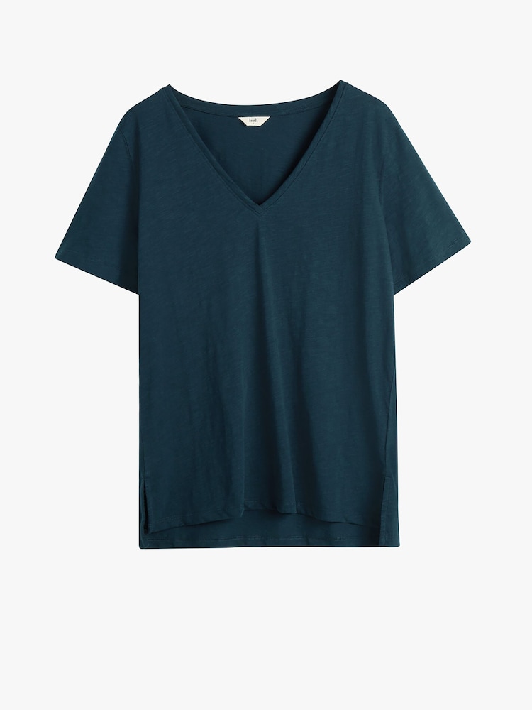 Hush Dark Blue Kali 100% Cotton Slub V-Neck T-Shirt - Image 5 of 5