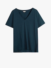 Hush Dark Blue Kali 100% Cotton Slub V-Neck T-Shirt - Image 5 of 5