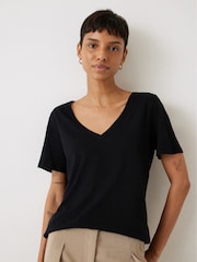 Hush Black Kali 100% Cotton Slub V-Neck T-Shirt - Image 2 of 5