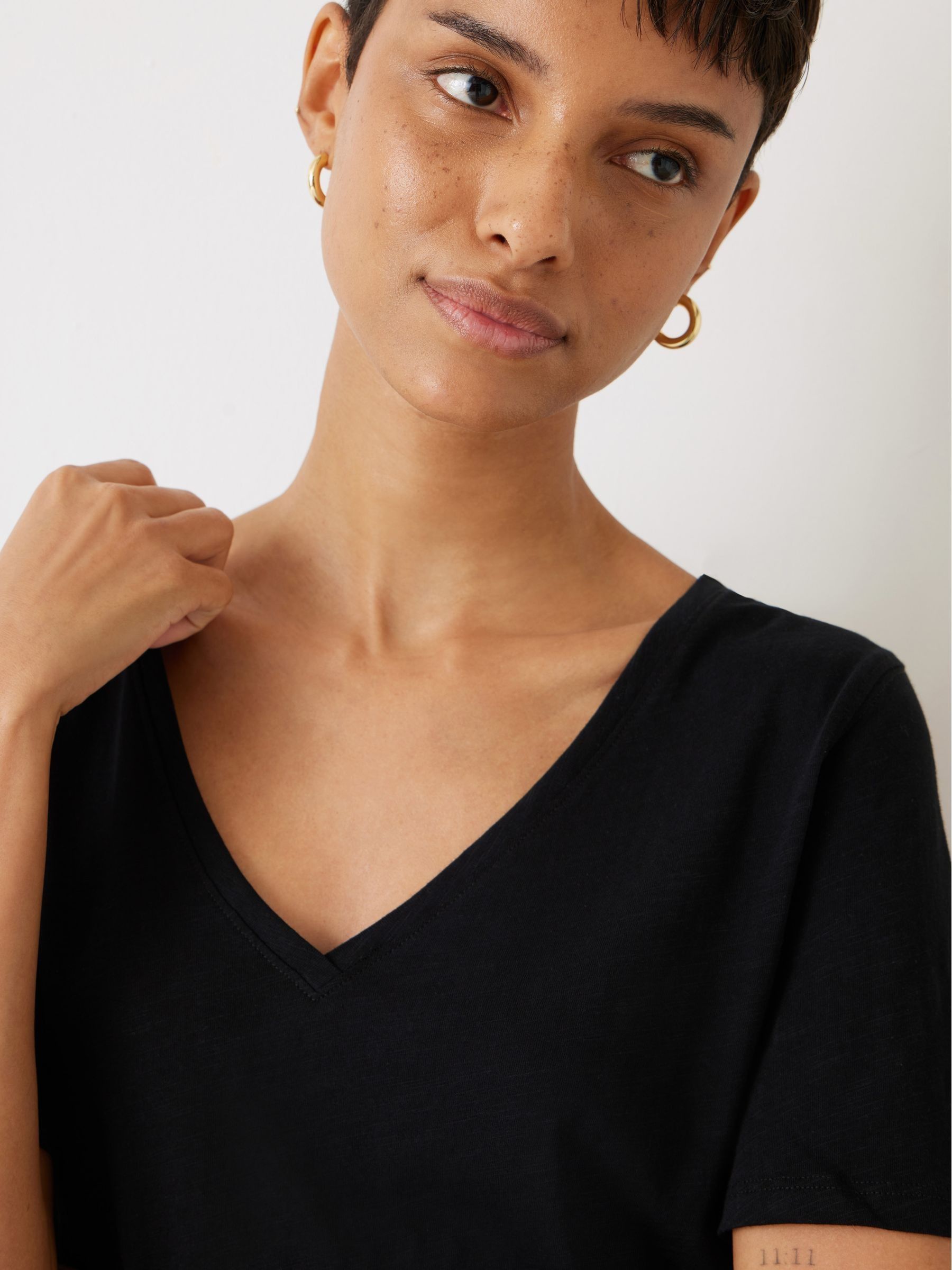 Buy Hush Black Kali 100% Cotton Slub V-Neck T-Shirt from Next USA