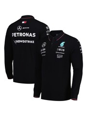 Fanatics F1 Mercedes AMG Petronas 2024 Team Knitted Long Sleeve Black Polo Shirt - Image 1 of 3