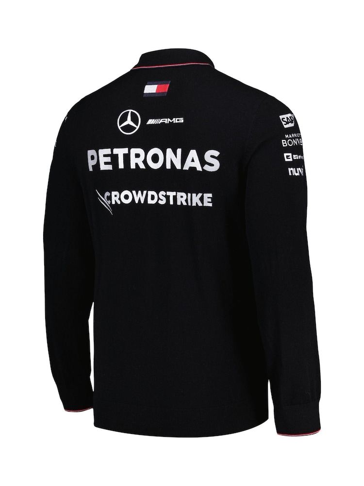Fanatics F1 Mercedes AMG Petronas 2024 Team Knitted Long Sleeve Black Polo Shirt - Image 2 of 3
