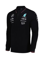 Fanatics F1 Mercedes AMG Petronas 2024 Team Knitted Long Sleeve Black Polo Shirt - Image 3 of 3