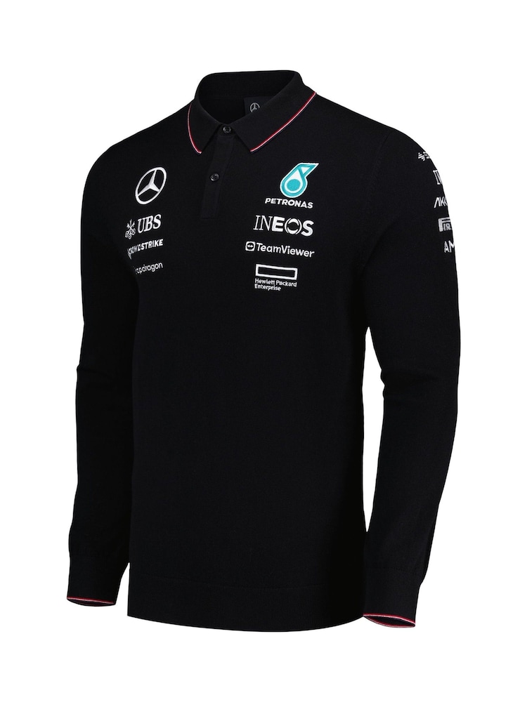 Fanatics F1 Mercedes AMG Petronas 2024 Team Knitted Long Sleeve Black Polo Shirt - Image 3 of 3