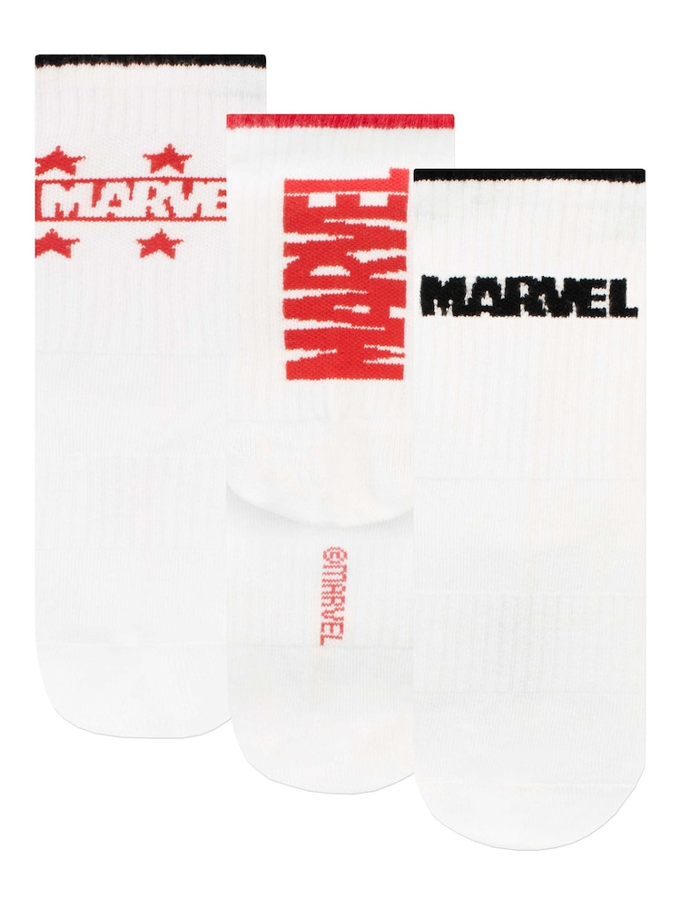 Character White Marvel Logo Socks 3 Pack - Image 1 of 4