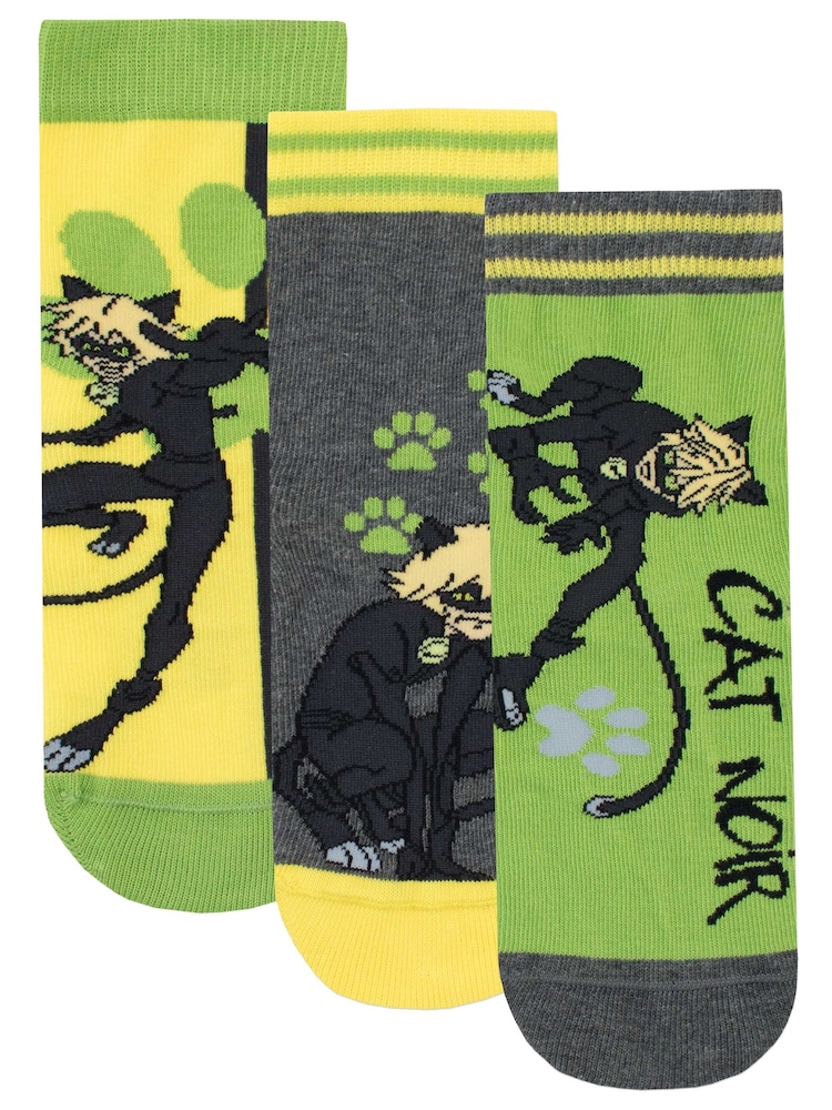 Character Green Miraculous 100% Cotton Socks 3 Pack - Image 1 of 4