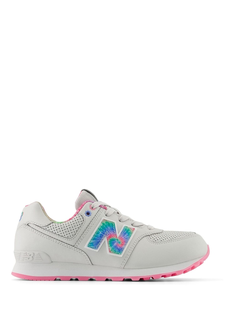 New Balance Grey/Pink/White Girls 574 Trainers - Image 1 of 6