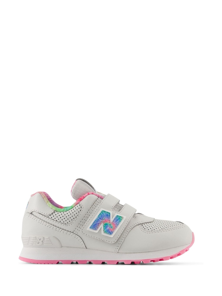 New Balance Grey/Pink/White Girls Hook and Loop 574 Trainers - Image 1 of 8
