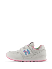 New Balance Grey/Pink/White Girls Hook and Loop 574 Trainers - Image 2 of 8