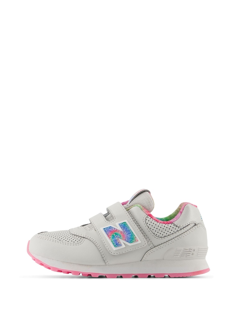 New Balance Grey/Pink/White Girls Hook and Loop 574 Trainers - Image 2 of 8