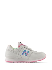 New Balance Grey/Pink/White Girls Hook and Loop 574 Trainers - Image 3 of 8