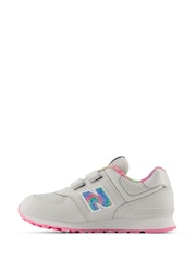 New Balance Grey/Pink/White Girls Hook and Loop 574 Trainers - Image 4 of 8