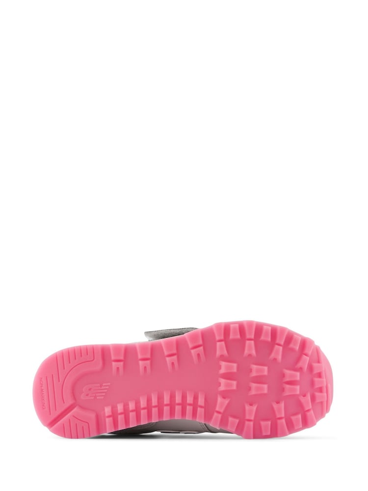 New Balance Grey/Pink/White Girls Hook and Loop 574 Trainers - Image 8 of 8