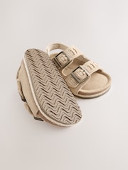 Stone Woven Suede Leather Double Buckle Cushioned Footbed Sandals - Image 3 of 6