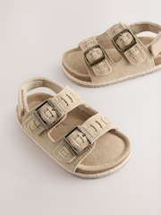 Stone Woven Suede Leather Double Buckle Cushioned Footbed Sandals - Image 5 of 6