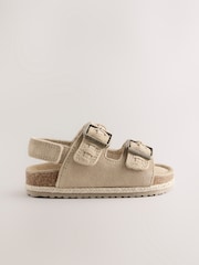 Stone Woven Suede Leather Double Buckle Cushioned Footbed Sandals - Image 6 of 6