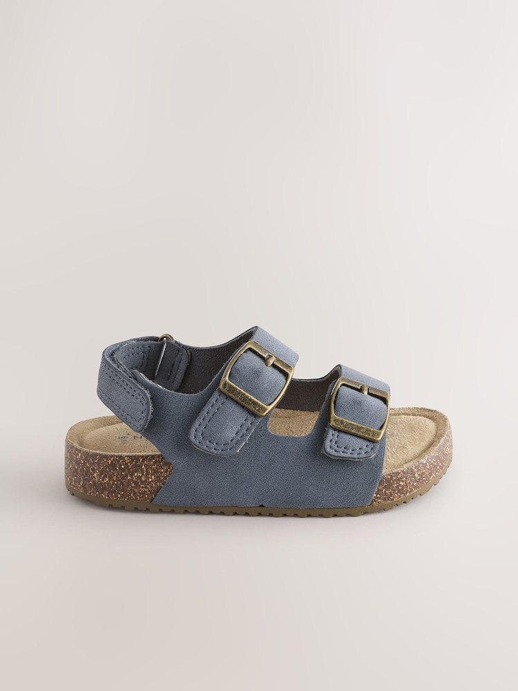 Navy Standard Fit (F) Double Buckle Cushioned Footbed Sandals - Image 2 of 4
