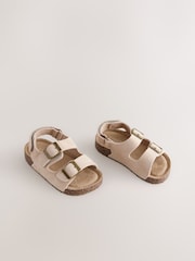Neutral Standard Fit (F) Suede Leather Double Buckle Cushioned Footbed Sandals - Image 1 of 5