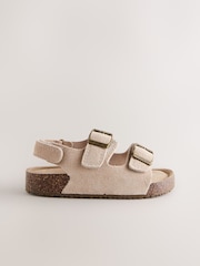 Neutral Standard Fit (F) Suede Leather Double Buckle Cushioned Footbed Sandals - Image 2 of 5