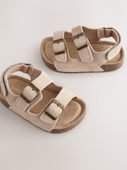 Neutral Standard Fit (F) Suede Leather Double Buckle Cushioned Footbed Sandals - Image 3 of 5