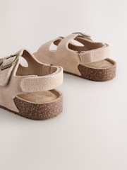 Neutral Standard Fit (F) Suede Leather Double Buckle Cushioned Footbed Sandals - Image 4 of 5