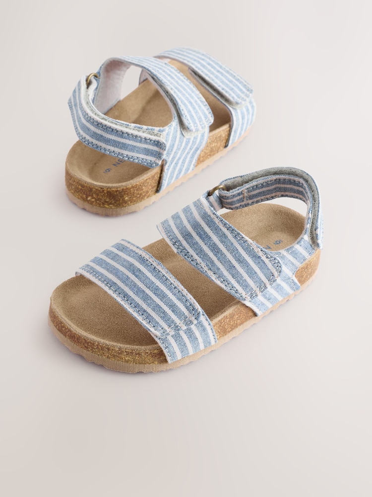 Blue/White Stripe Standard Fit (F) Corkbed Two Strap Sandals - Image 1 of 6