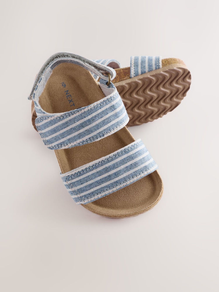 Blue/White Stripe Standard Fit (F) Corkbed Two Strap Sandals - Image 4 of 6