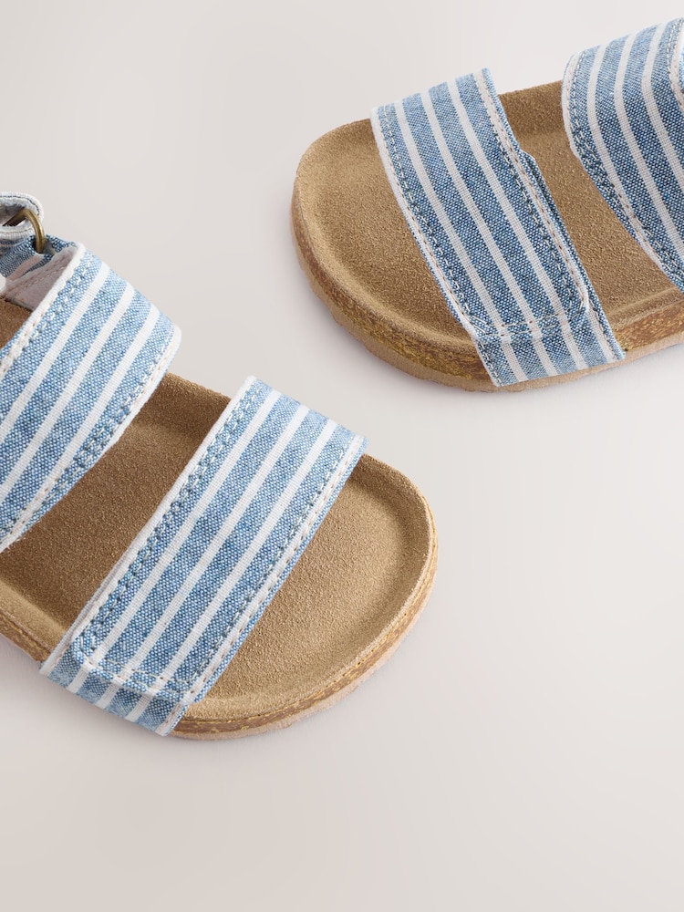 Blue/White Stripe Standard Fit (F) Corkbed Two Strap Sandals - Image 5 of 6
