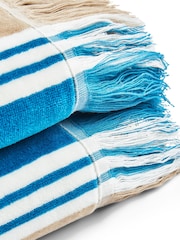 Christy Lagoon Teal College Stripe Fringed Beach Towel - Image 2 of 3