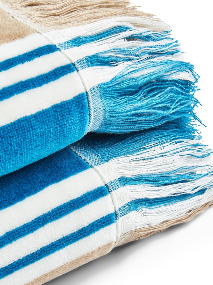 Christy Lagoon Teal College Stripe Fringed Beach Towel - Image 2 of 3