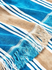 Christy Lagoon Teal College Stripe Fringed Beach Towel - Image 3 of 3
