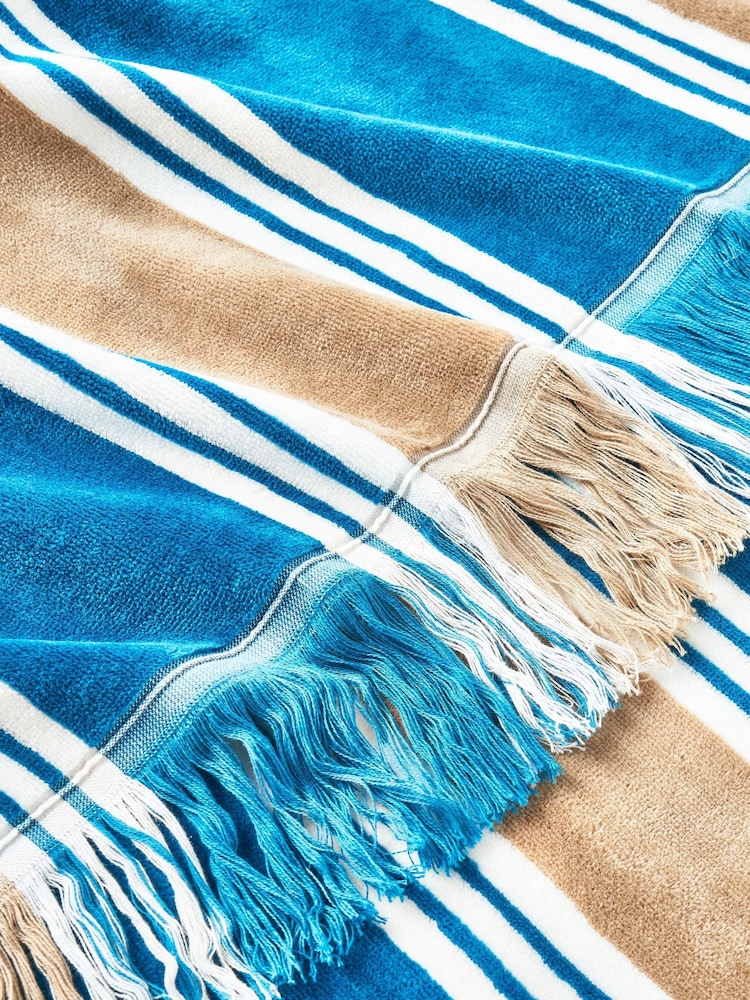 Christy Lagoon Teal College Stripe Fringed Beach Towel - Image 3 of 3