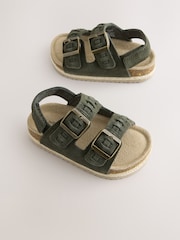 Khaki Green Standard Fit (F) Suede Leather Double Buckle Cushioned Footbed Sandals - Image 1 of 5