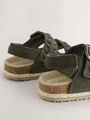 Khaki Green Standard Fit (F) Suede Leather Double Buckle Cushioned Footbed Sandals - Image 3 of 5