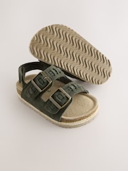 Khaki Green Standard Fit (F) Suede Leather Double Buckle Cushioned Footbed Sandals - Image 4 of 5
