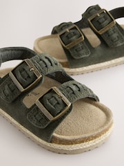 Khaki Green Standard Fit (F) Suede Leather Double Buckle Cushioned Footbed Sandals - Image 5 of 5