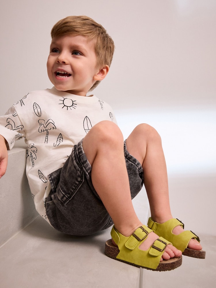 Yellow Standard Fit (F) Double Buckle Cushioned Footbed Sandals - Image 2 of 8