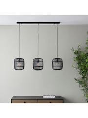 Gallery Home Black 3 Light Linear Pendant Bar Bamboo Imperial Ceiling Light - Image 1 of 3