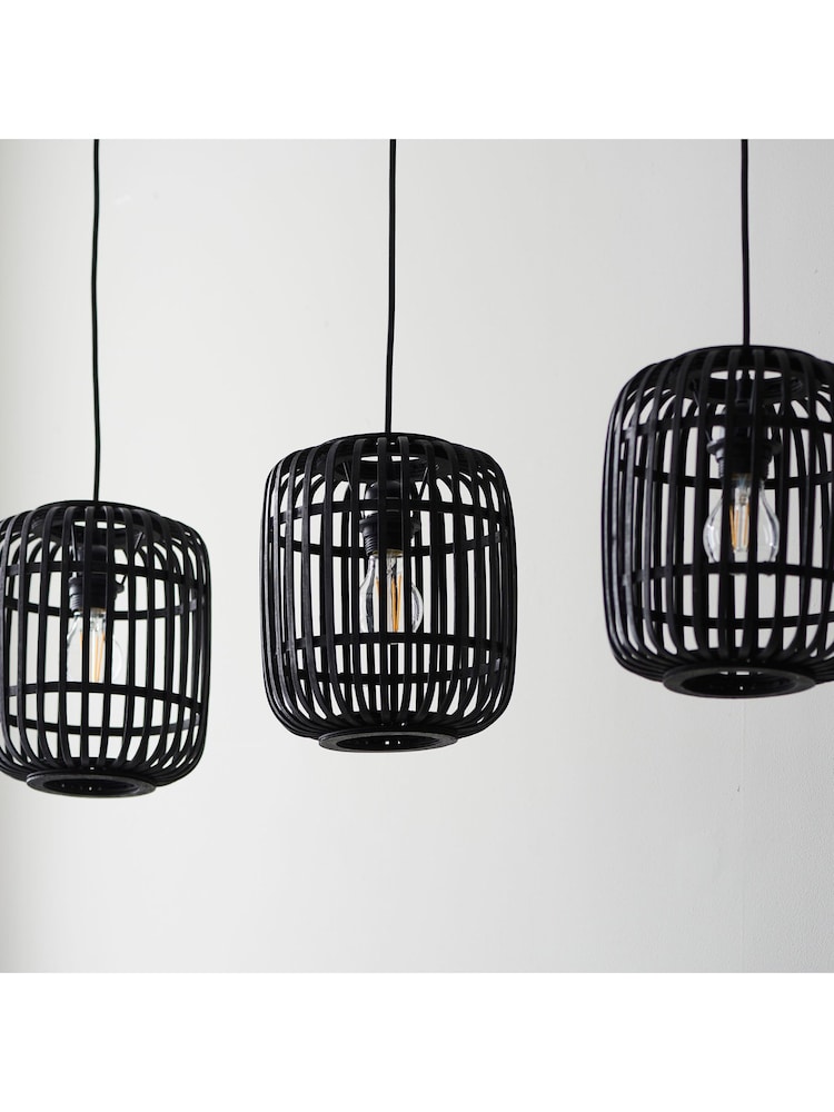 Gallery Home Black 3 Light Linear Pendant Bar Bamboo Imperial Ceiling Light - Image 2 of 3